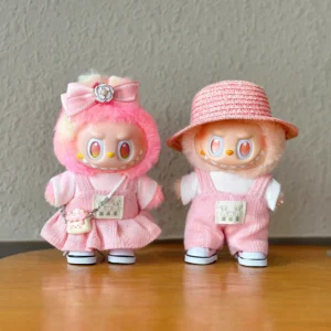 17cm Labubu Waistcoat Blind Box Pendant labubu Pink Couple Dressing Back Pants Skirt