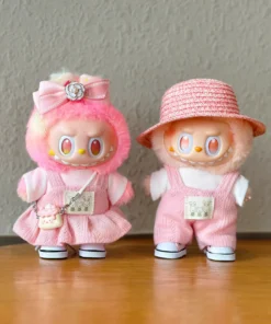17cm Labubu Waistcoat Blind Box Pendant labubu Pink Couple Dressing Back Pants Skirt